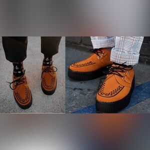 T.U.K Orange Suede Creeper Shoes with Black Soles